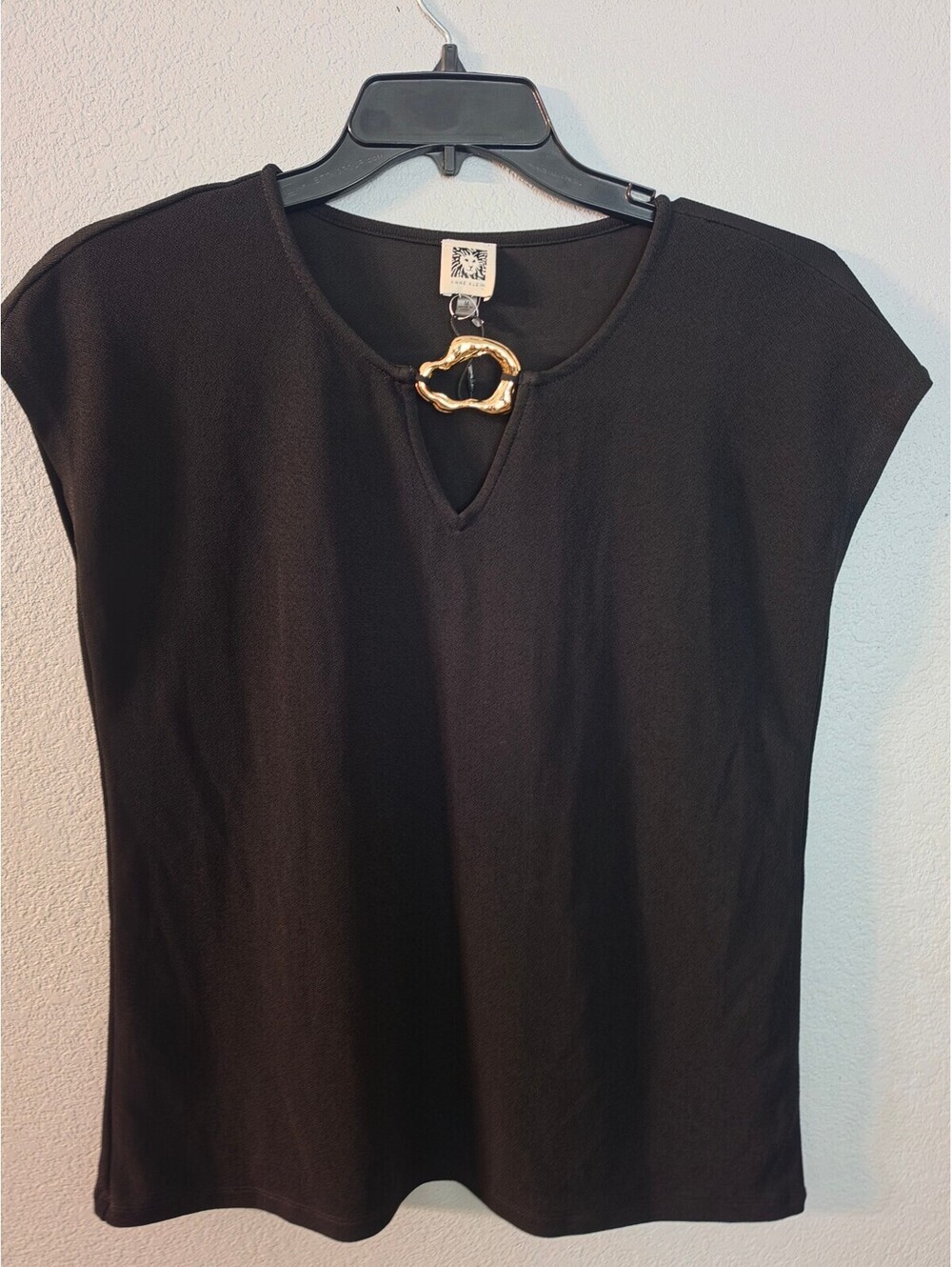 Anne Klein Black Top with Gold Accent Detail, Size M